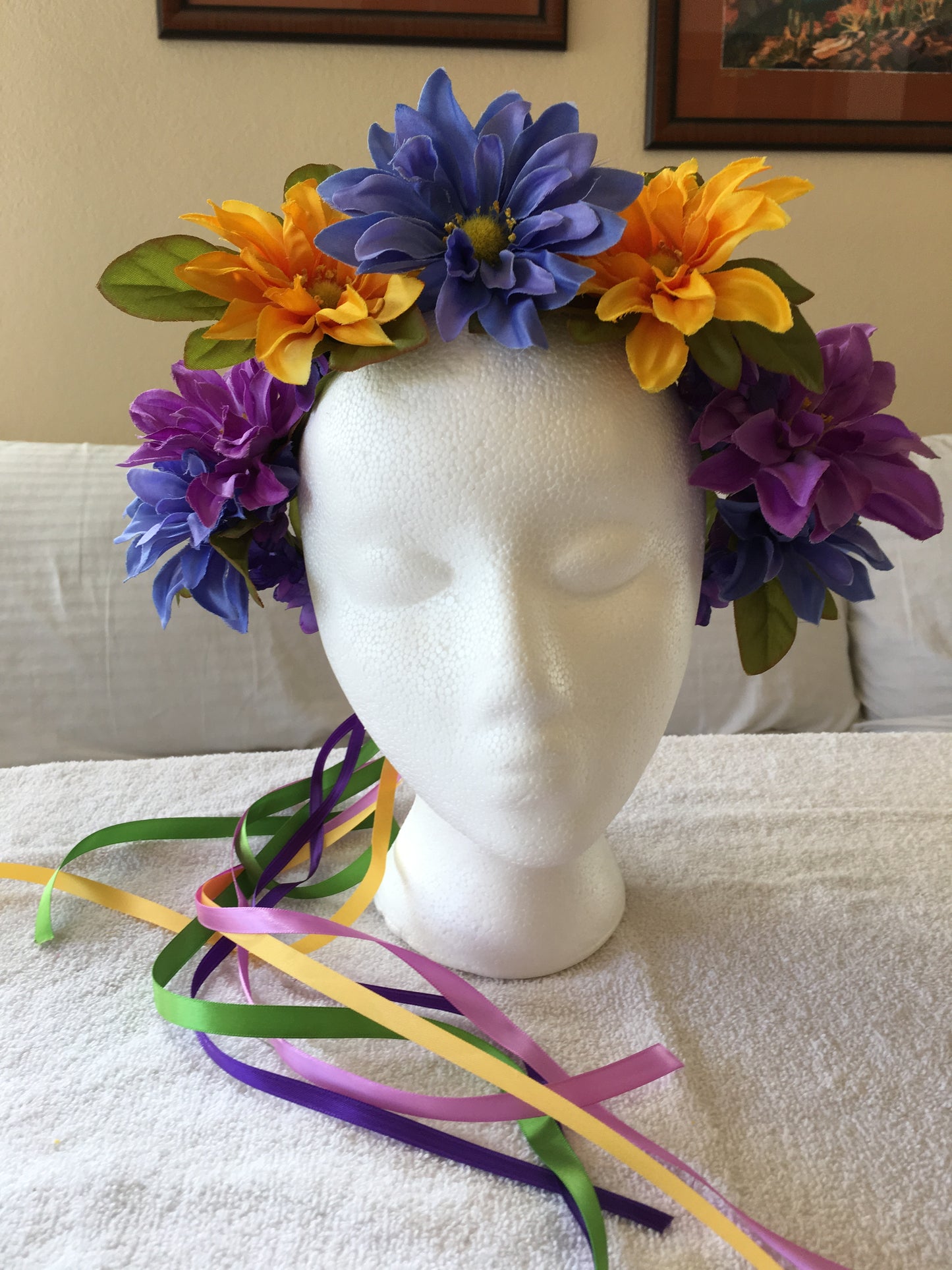 Medium Wreath - Purple, blue & yellow poiny daisies