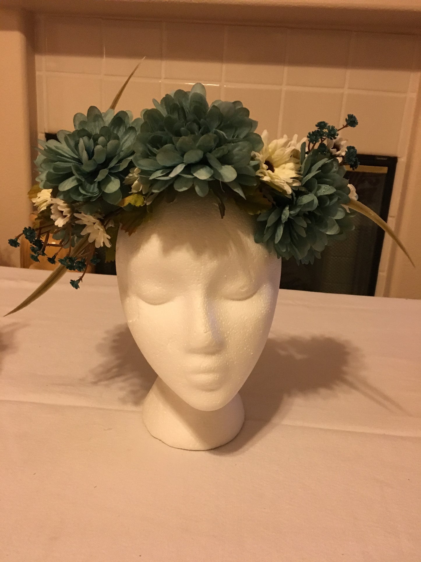 Medium Wreath - Teal w/ white accent flowers