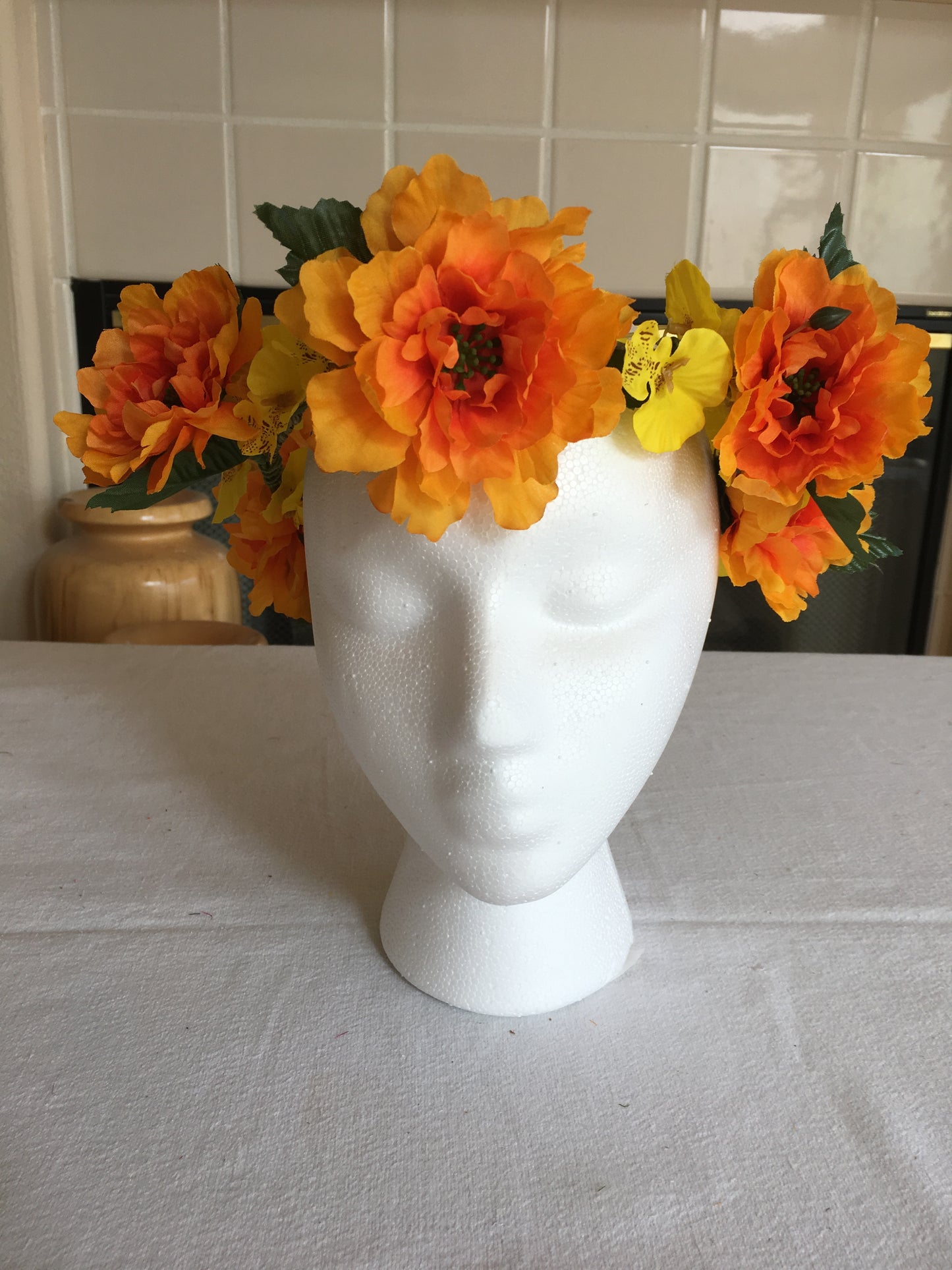 Medium Wreath - Orange w/ yellow orchids