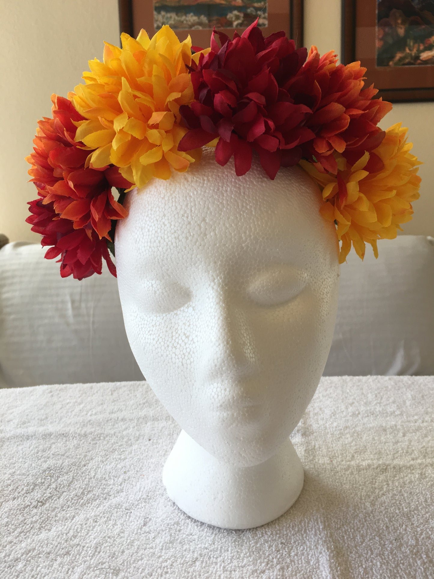 Medium Wreath - Yellow, red & orange chrysanthemums