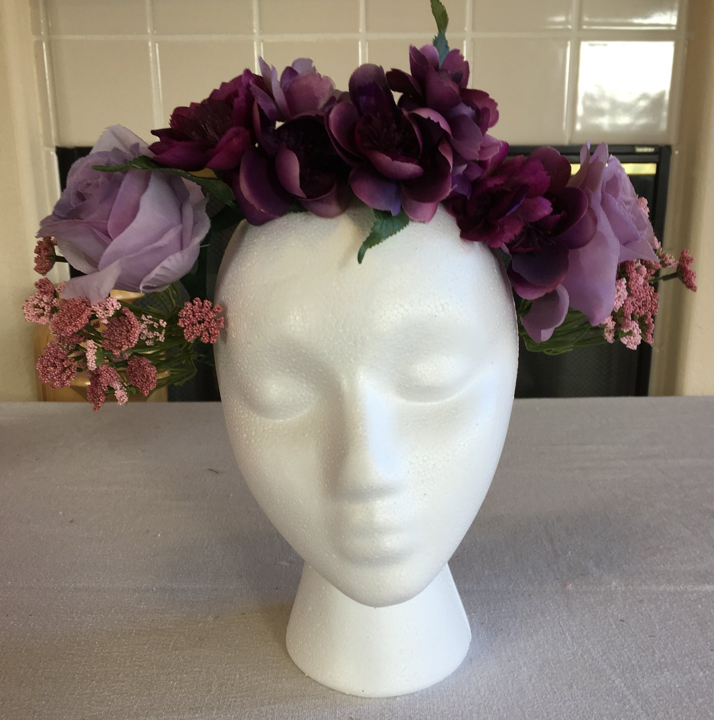 Medium Wreath - Purple roses, dark purple band w/ pink accents