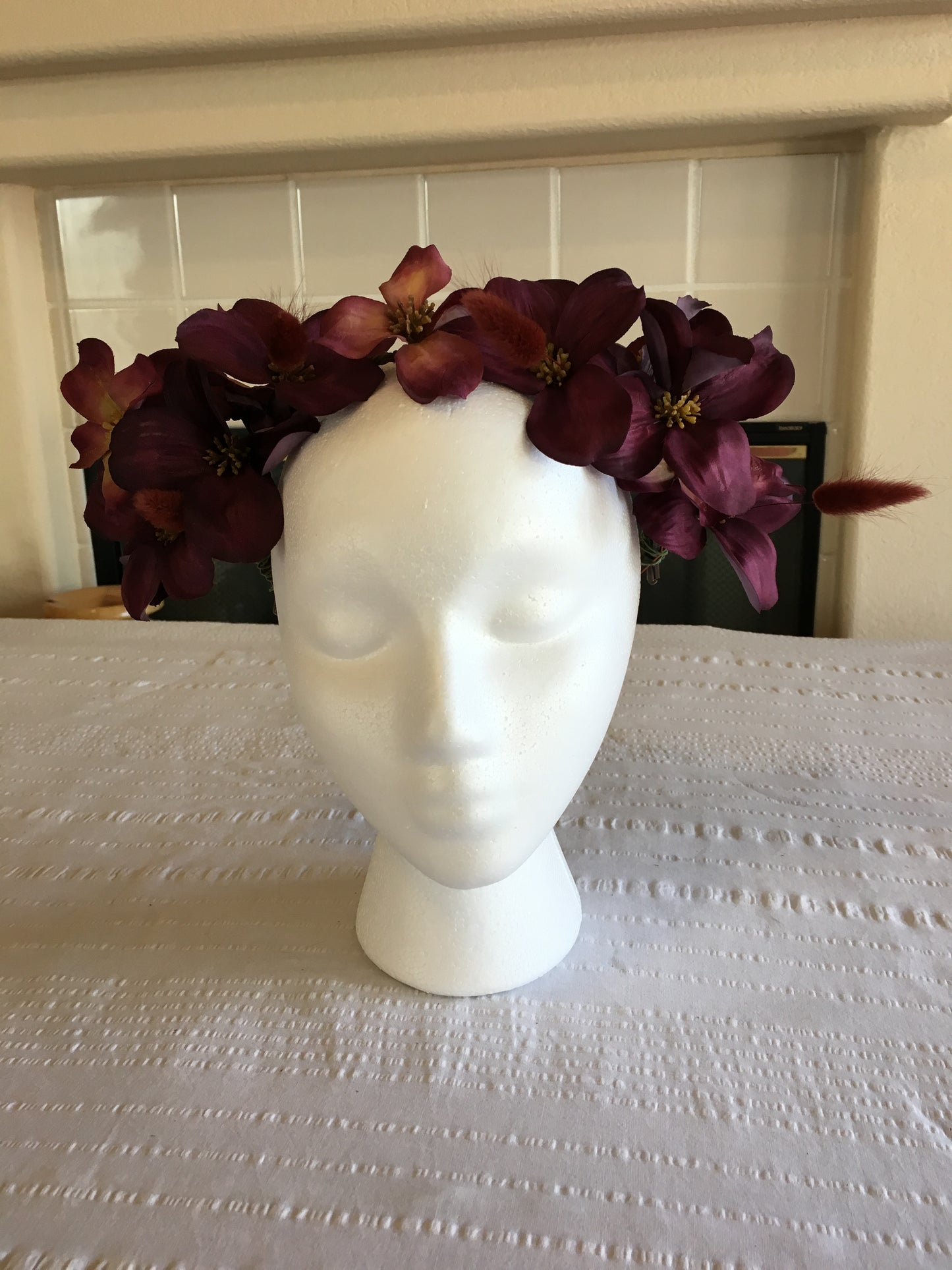 Medium Wreath - Burgundy flowers w/ fuzzy wheat accents