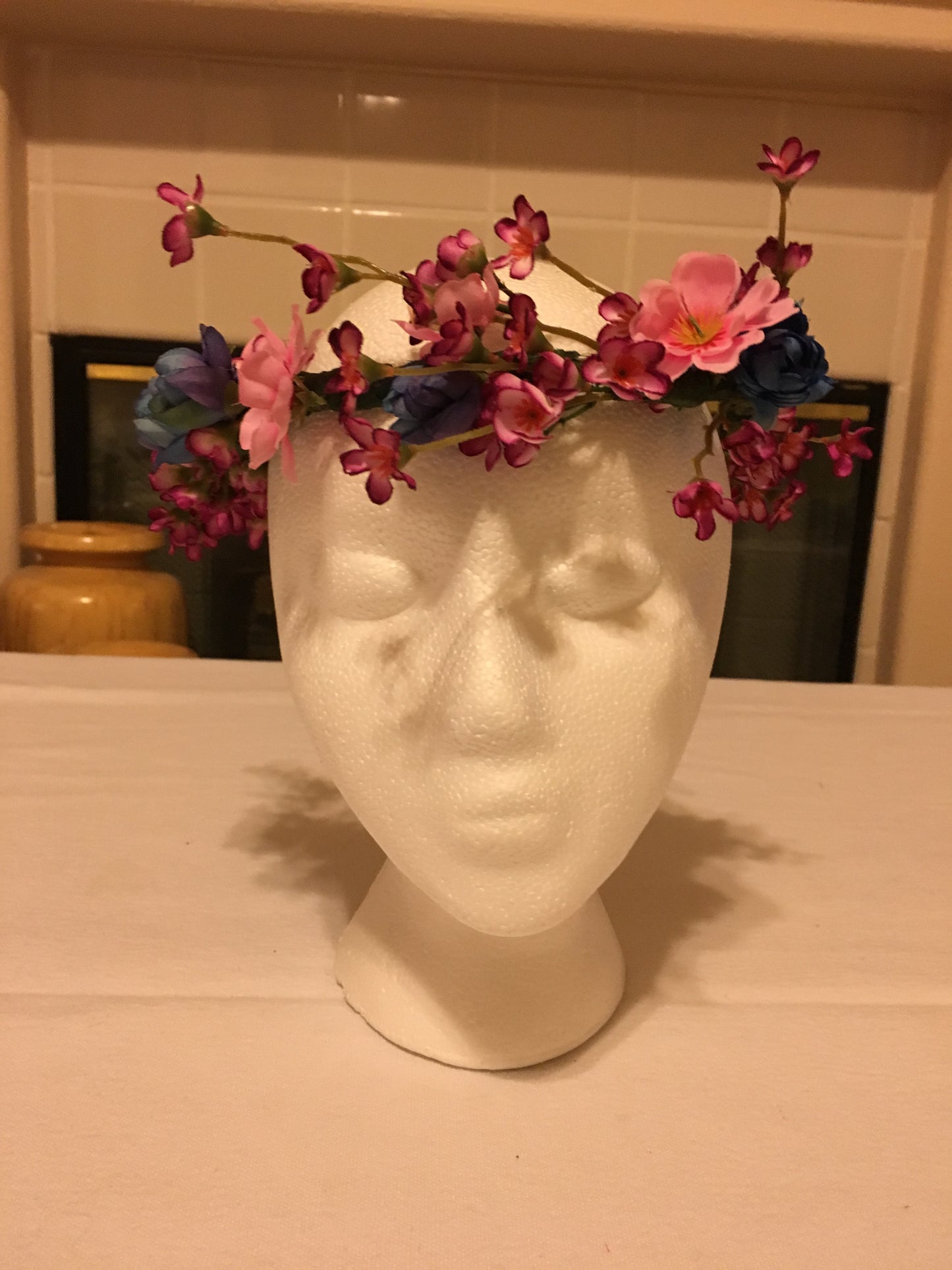 Small Wreath - Pink, navy blue & blue wheat accent