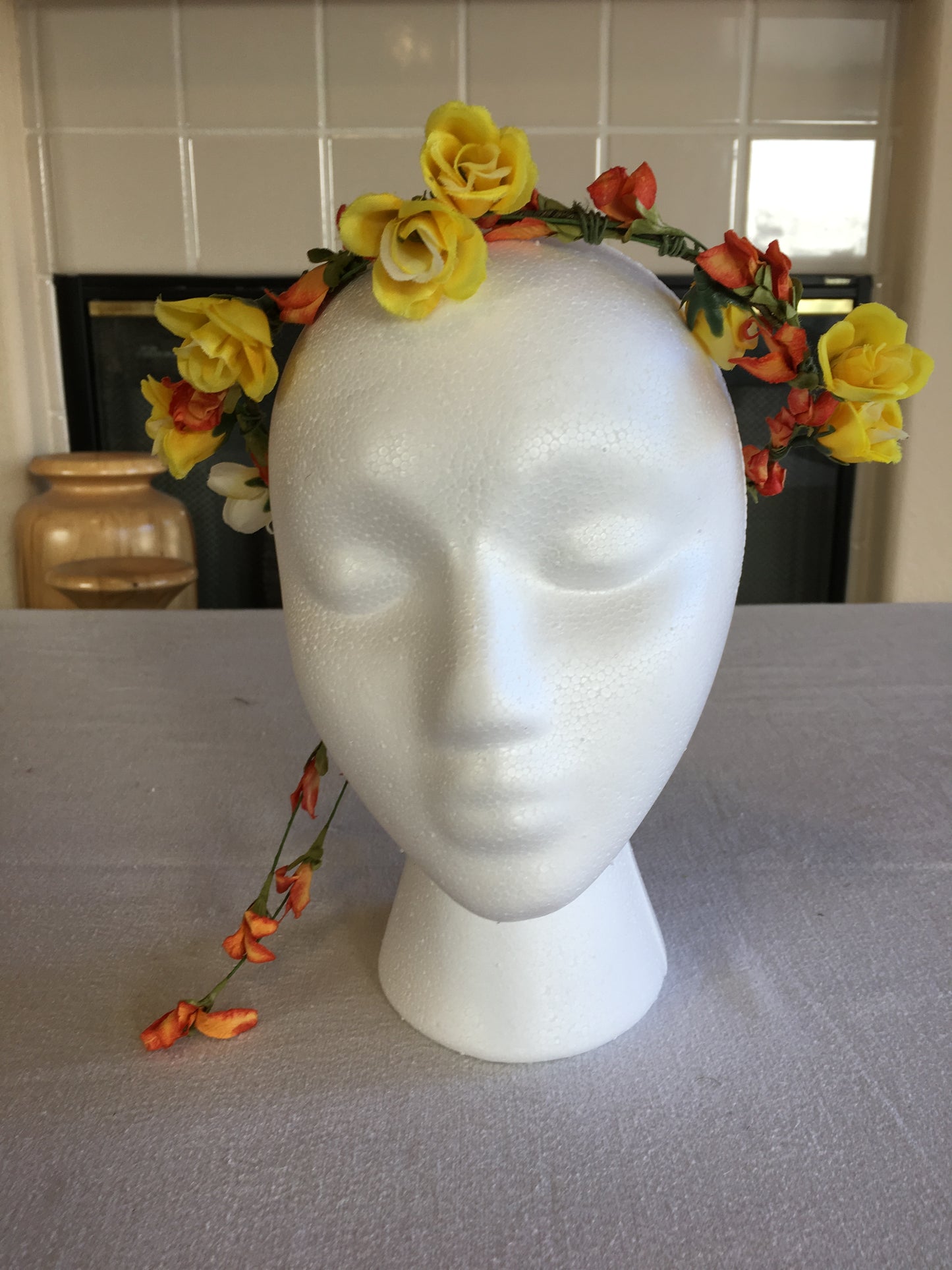 Small Wreath - Yellow roses w/ small orange accents (Small cascade)