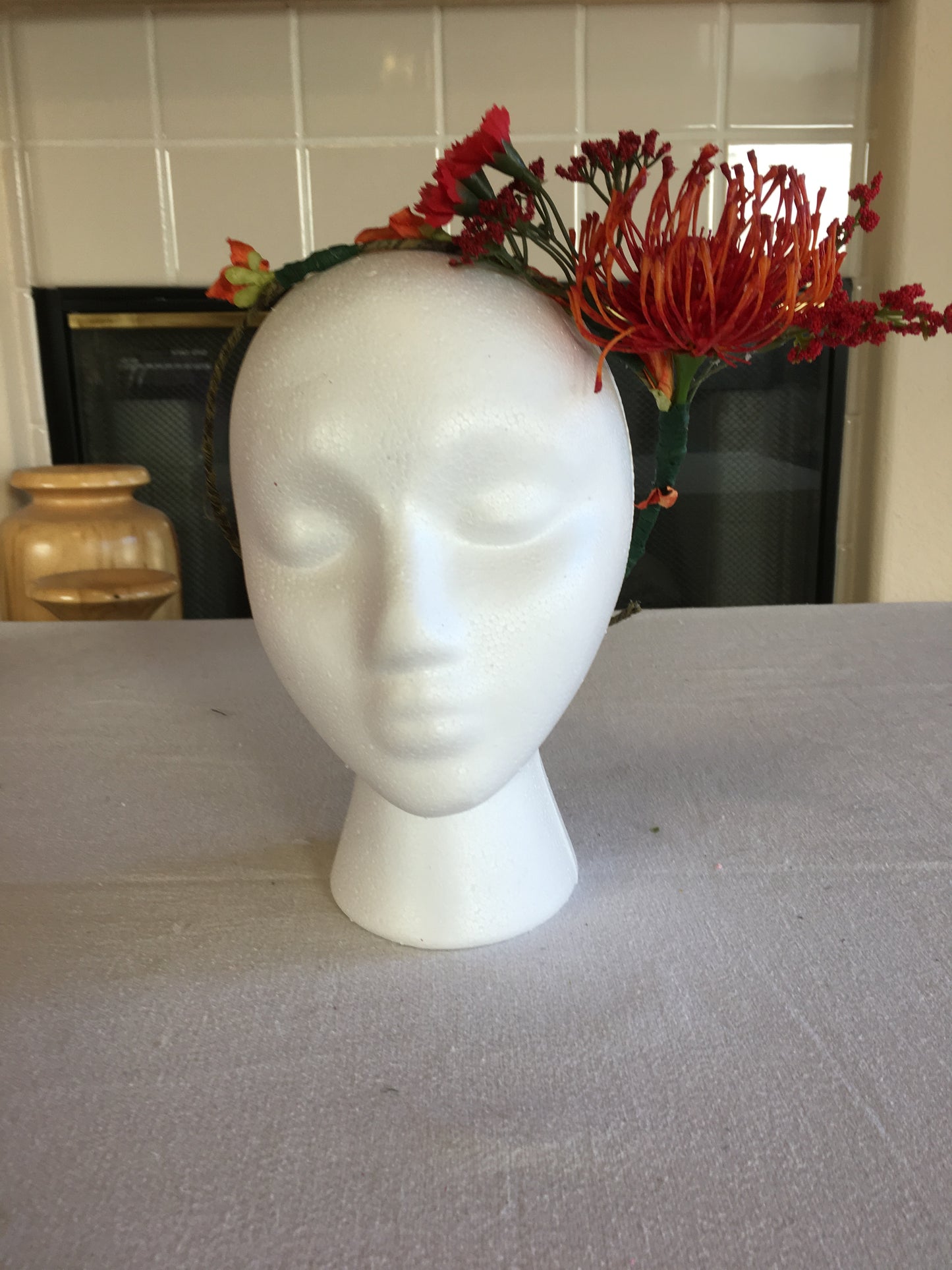 Side Wreath - Bright red & orange spiky flowers