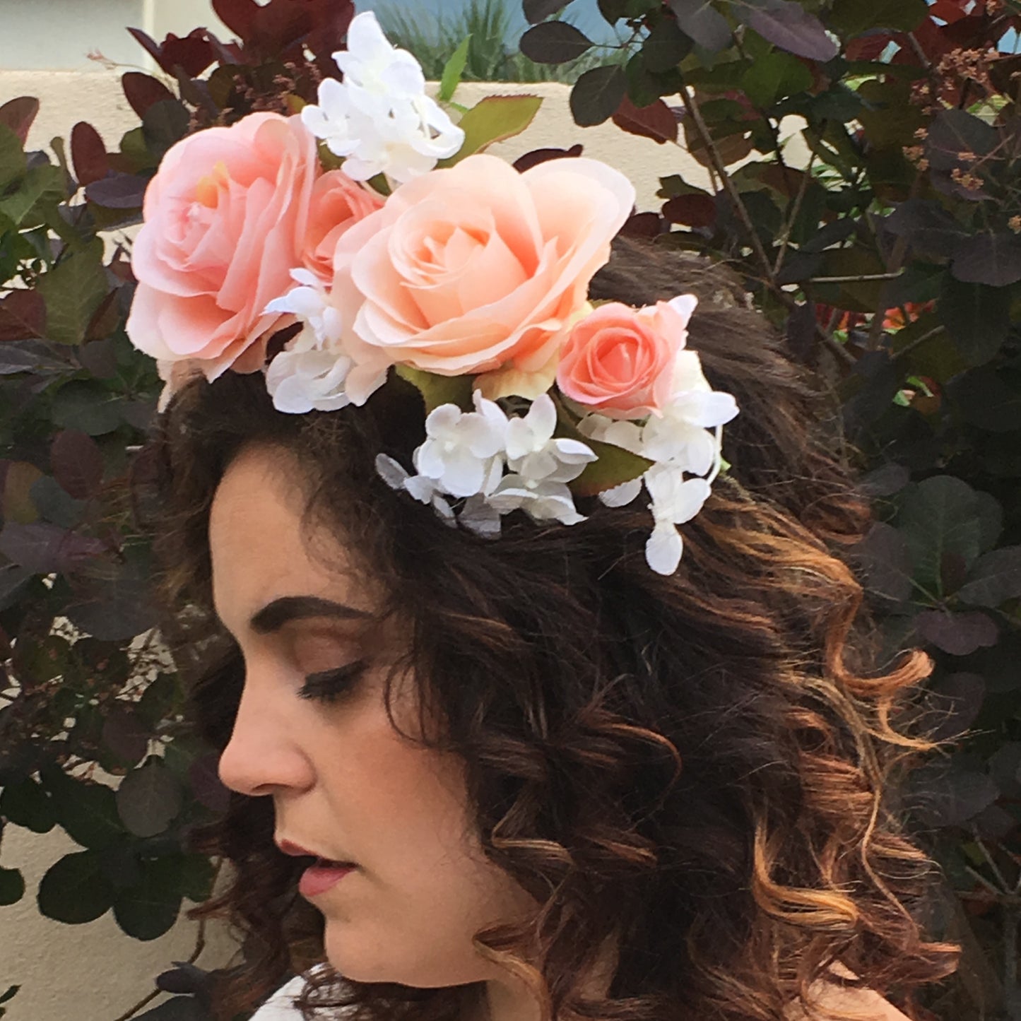 Extra Large Wreath - Peach, pink roses & white hydrangeas
