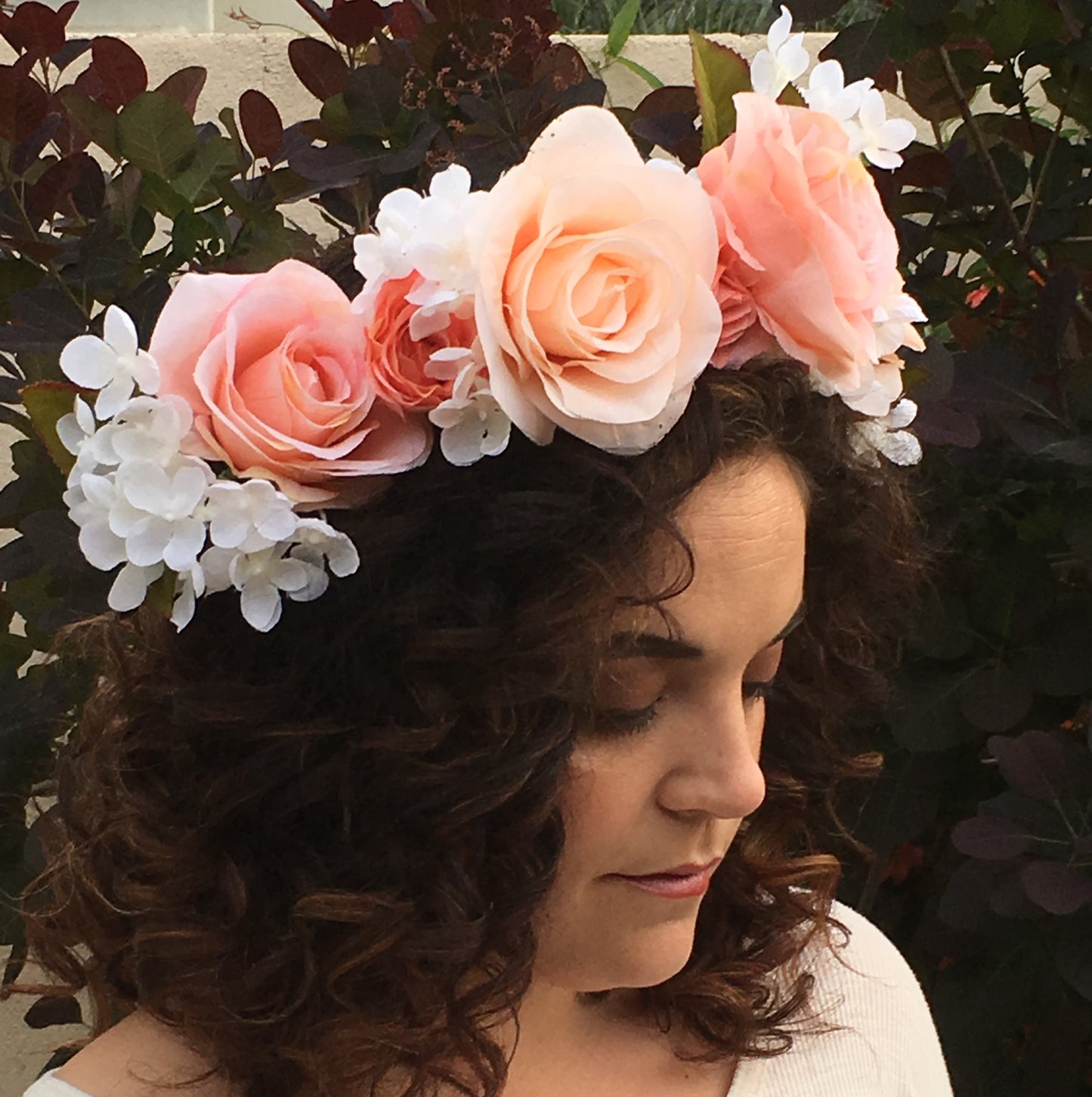 Extra Large Wreath - Peach, pink roses & white hydrangeas