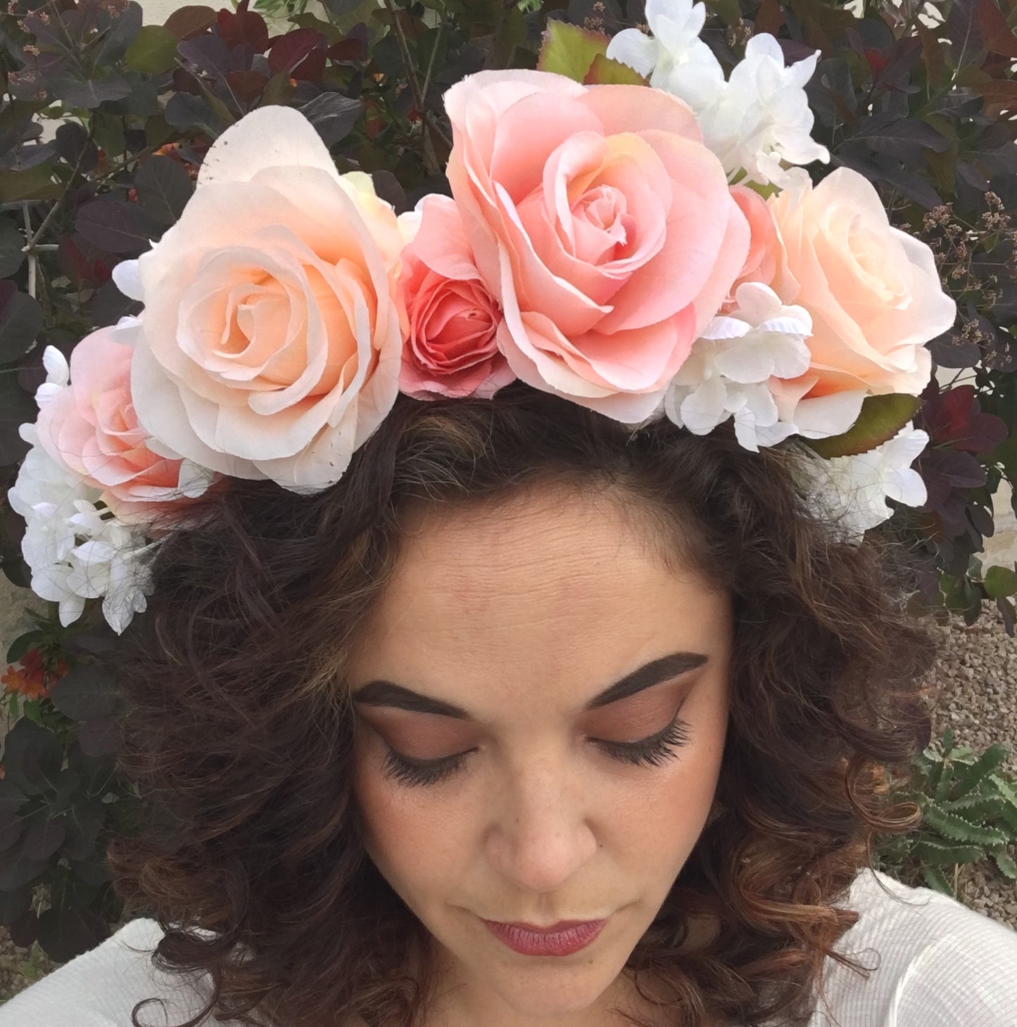 Extra Large Wreath - Peach, pink roses & white hydrangeas
