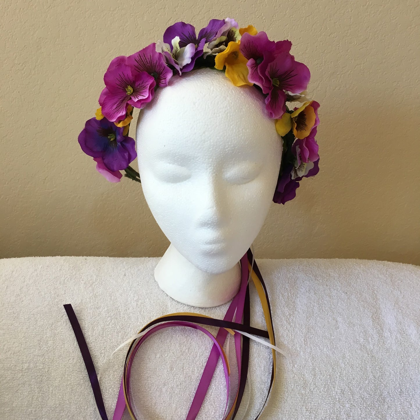 Medium Wreath - Yellow, purple & pink pansies