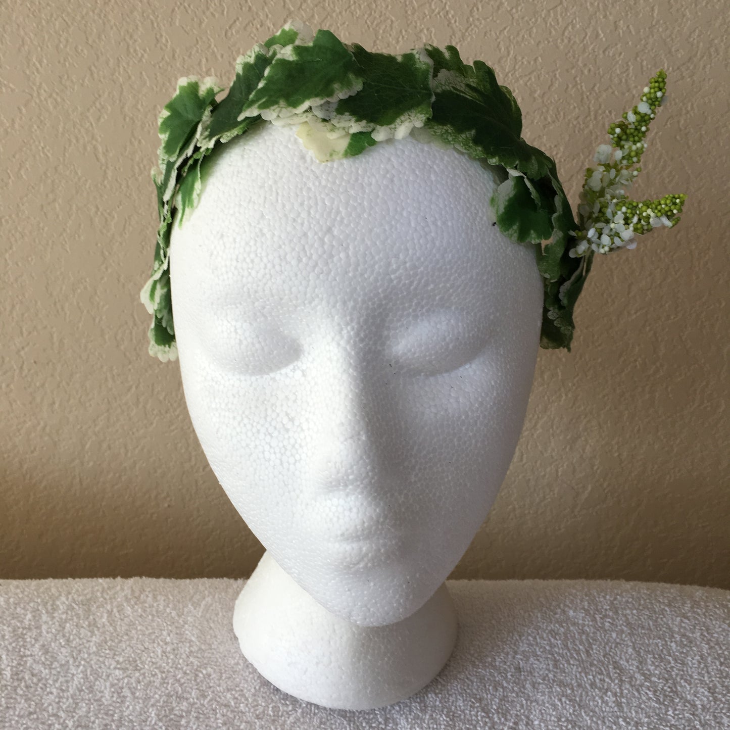 All-Leaf Wreath - Green & white leaves w/ tall white accents