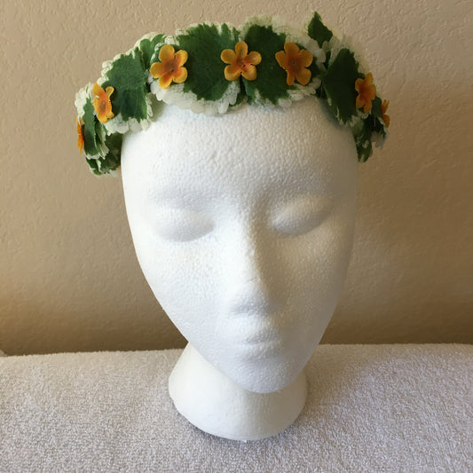 All-Leaf Wreath - Green & white leaves w/ yellow flower accents