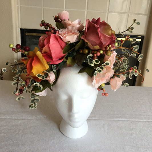 XL Fantasy Wreath - Pink, peach & yellow roses