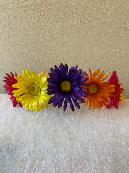 Large Wreath Lighted - Pink, Purple, Yellow, and Orange Daisies