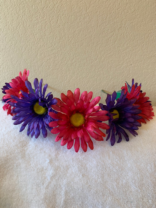 Large Wreath Lighted - Purple and Pink Daisies