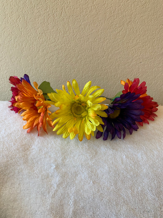 Large Wreath Lighted - Pink, Purple, Yellow, and Orange Daisies