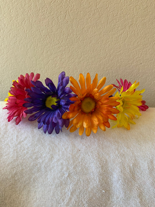 Large Wreath Lighted - Pink, Purple, Yellow, and Orange Daisies