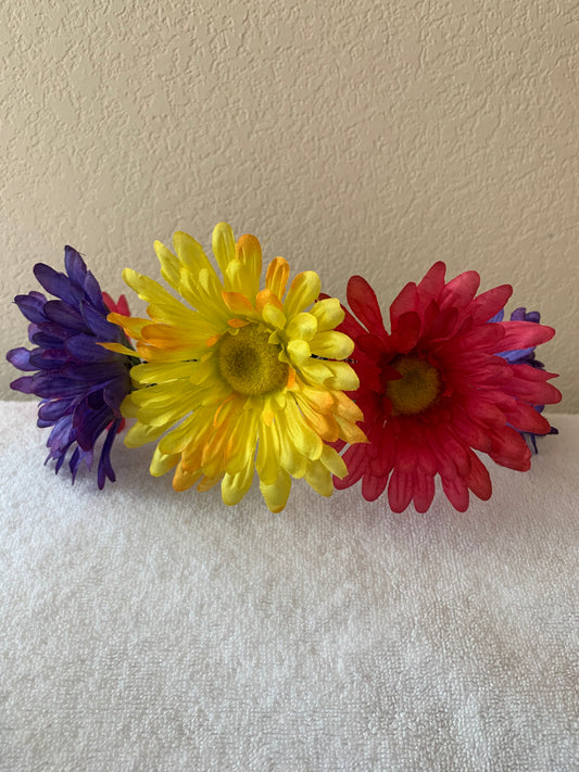 Large Wreath Lighted - Pink, Purple, Yellow, and Orange Daisies