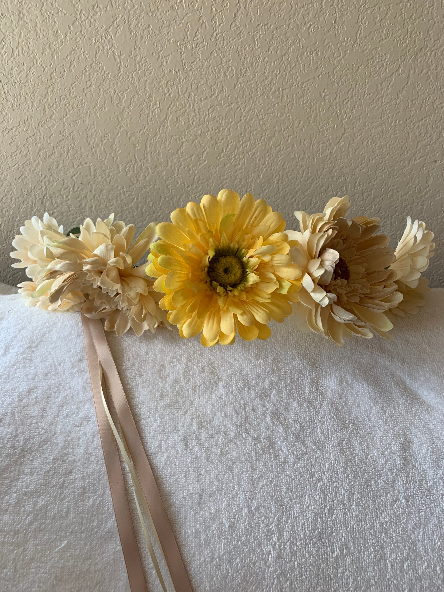 Large Wreath Lighted - Different Beige Daisies