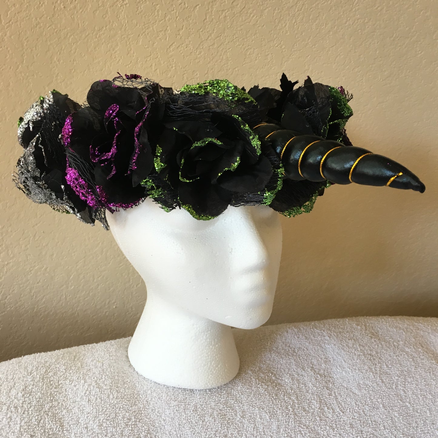 Large Wreath – Black, green, silver, & purple Unicorn - Sparkle