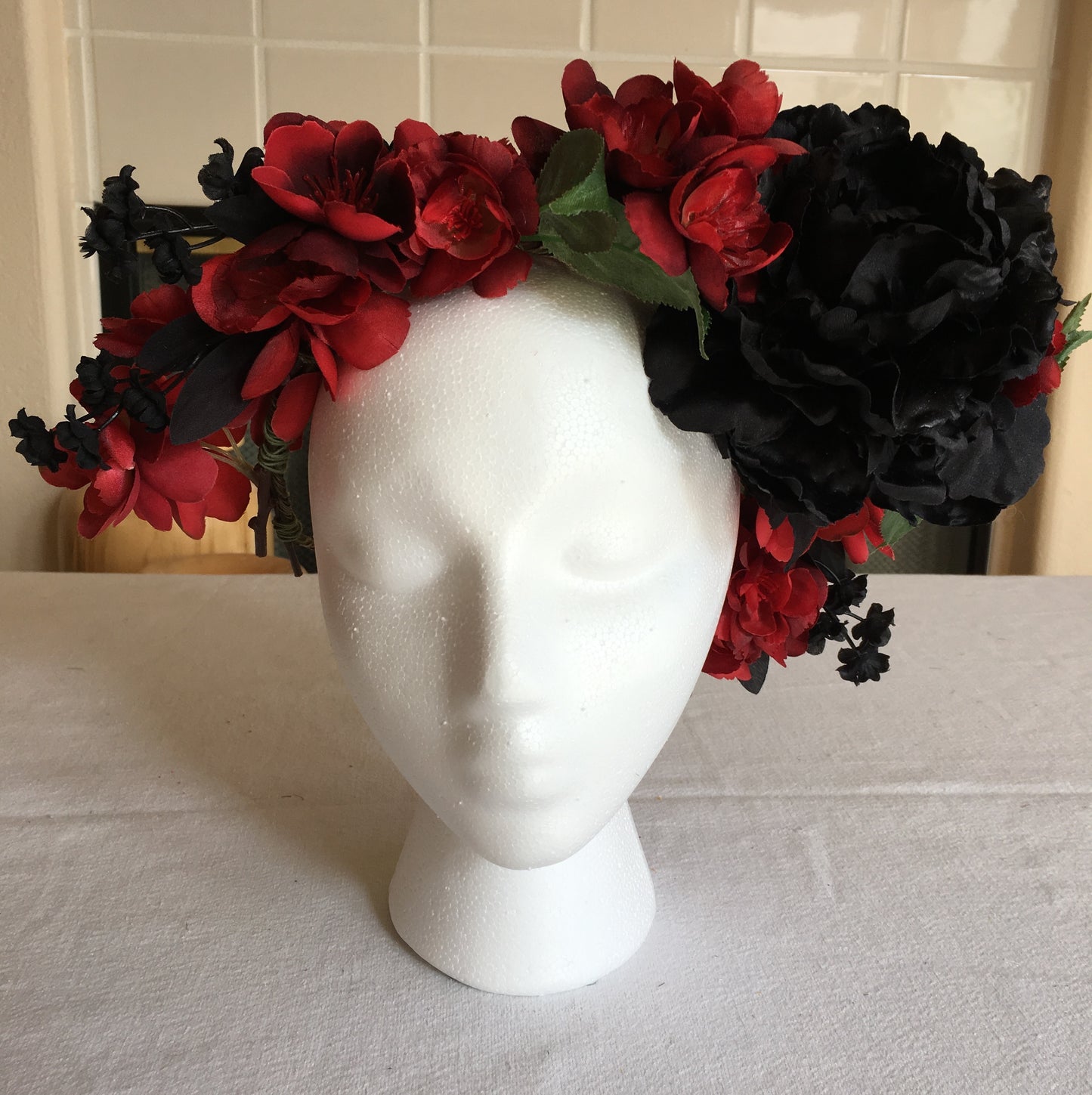 Large Wreath - Black flower w/ red cherry blossoms