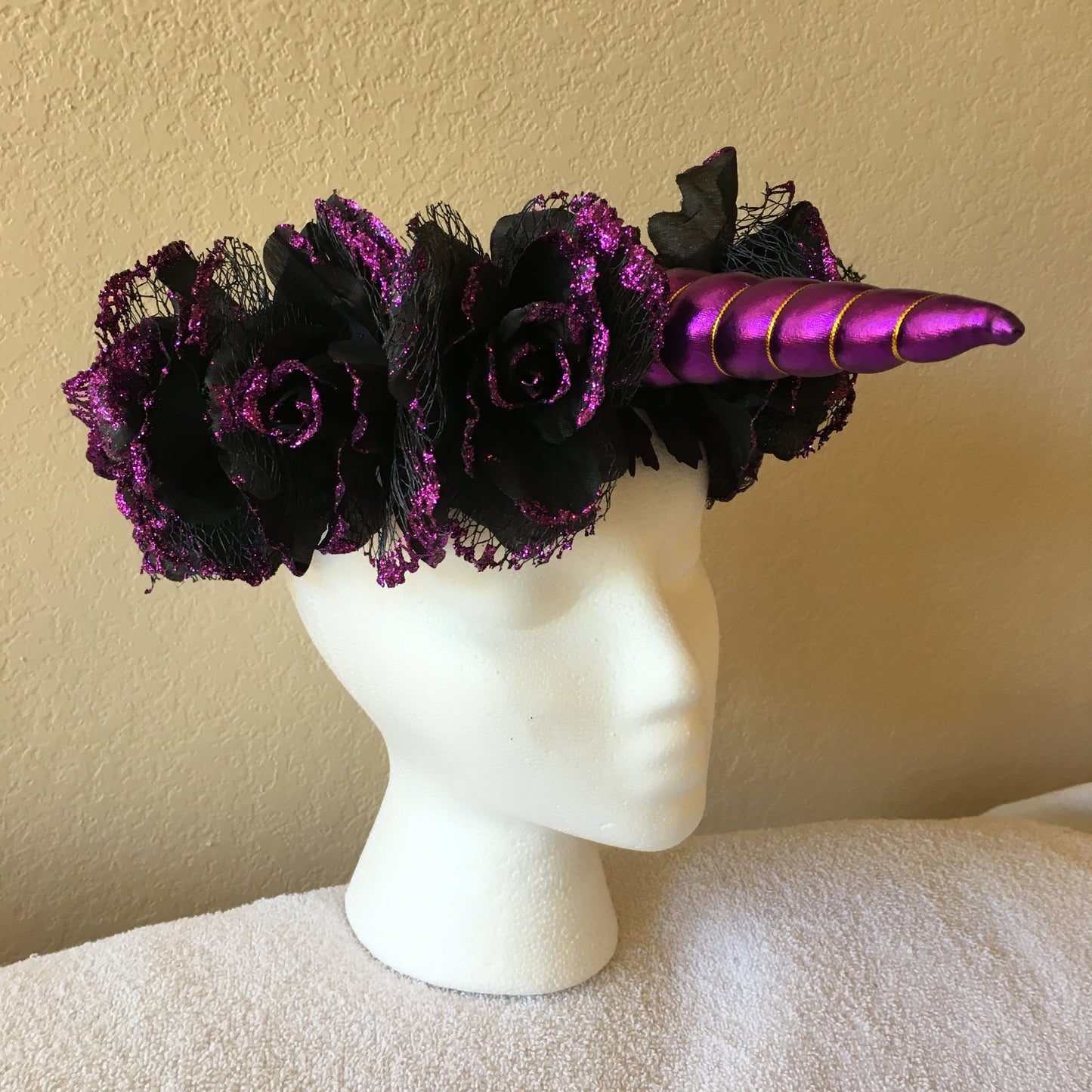 Large Wreath - Black & Purple Sparkle Unicorn