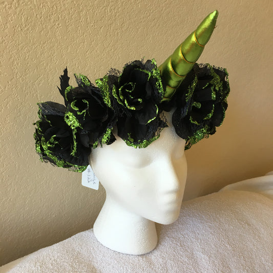 Large Wreath - Black & Green Sparkle Unicorn