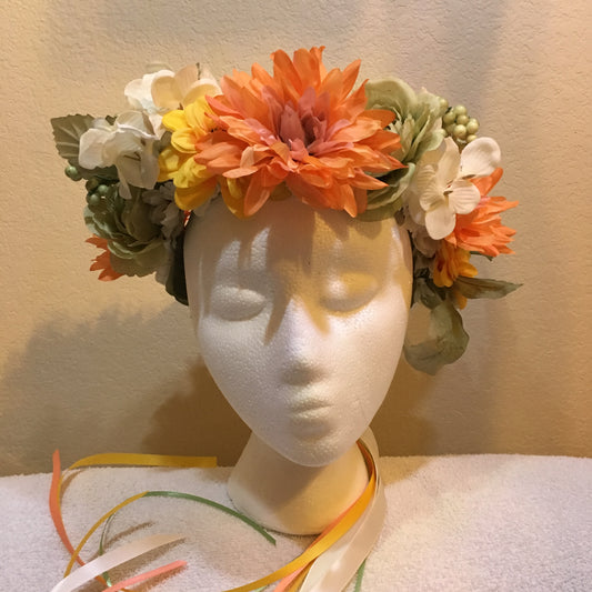 Large Wreath - Orange yellow & soft green flowers