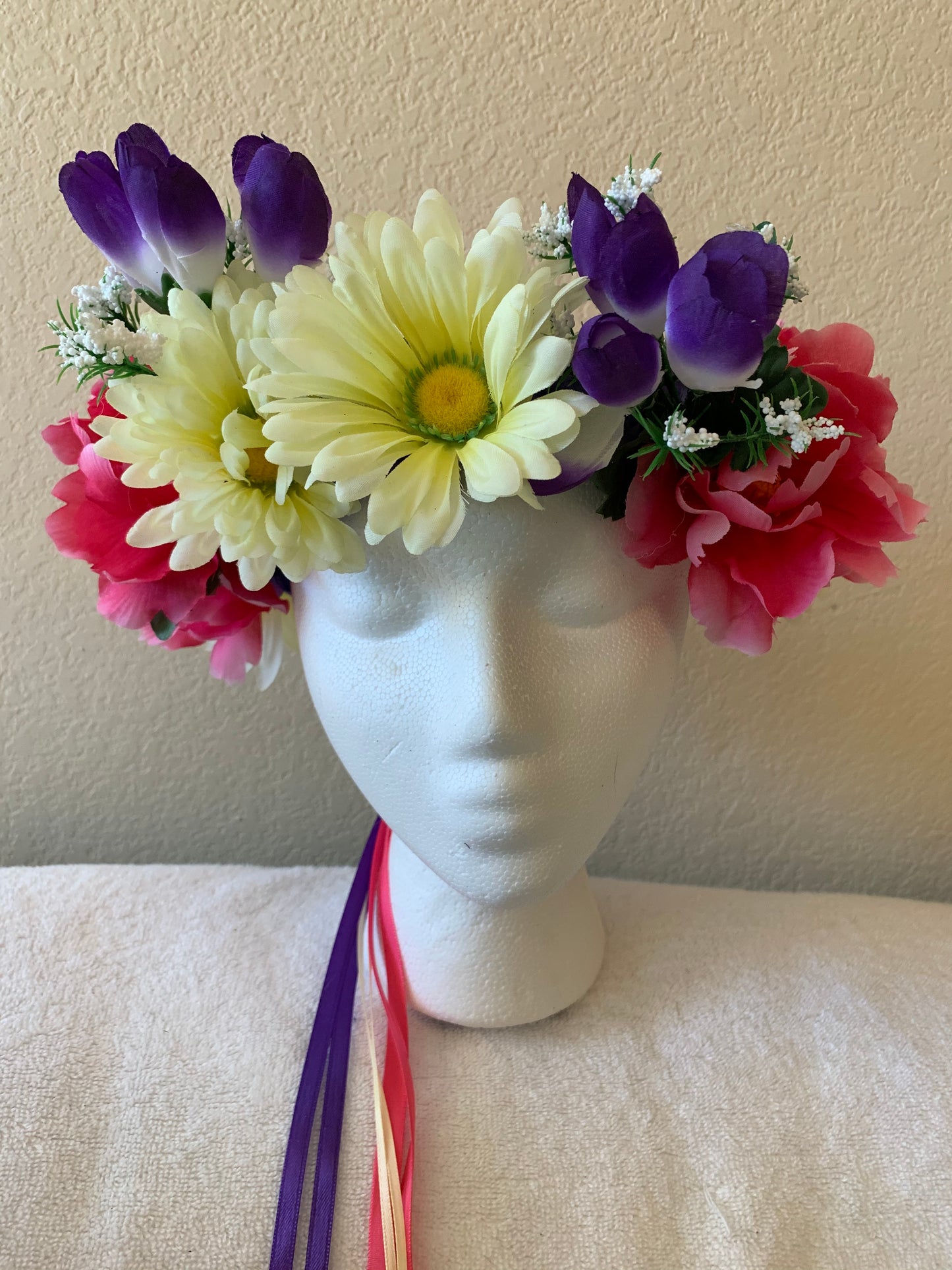 Large Wreath - Hot Pink, Pale Yellow, and Purple Flowers