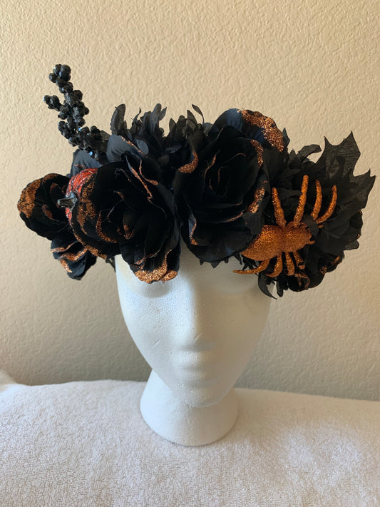 Large Wreath - Black and Orange Sparkle with Orange Spider