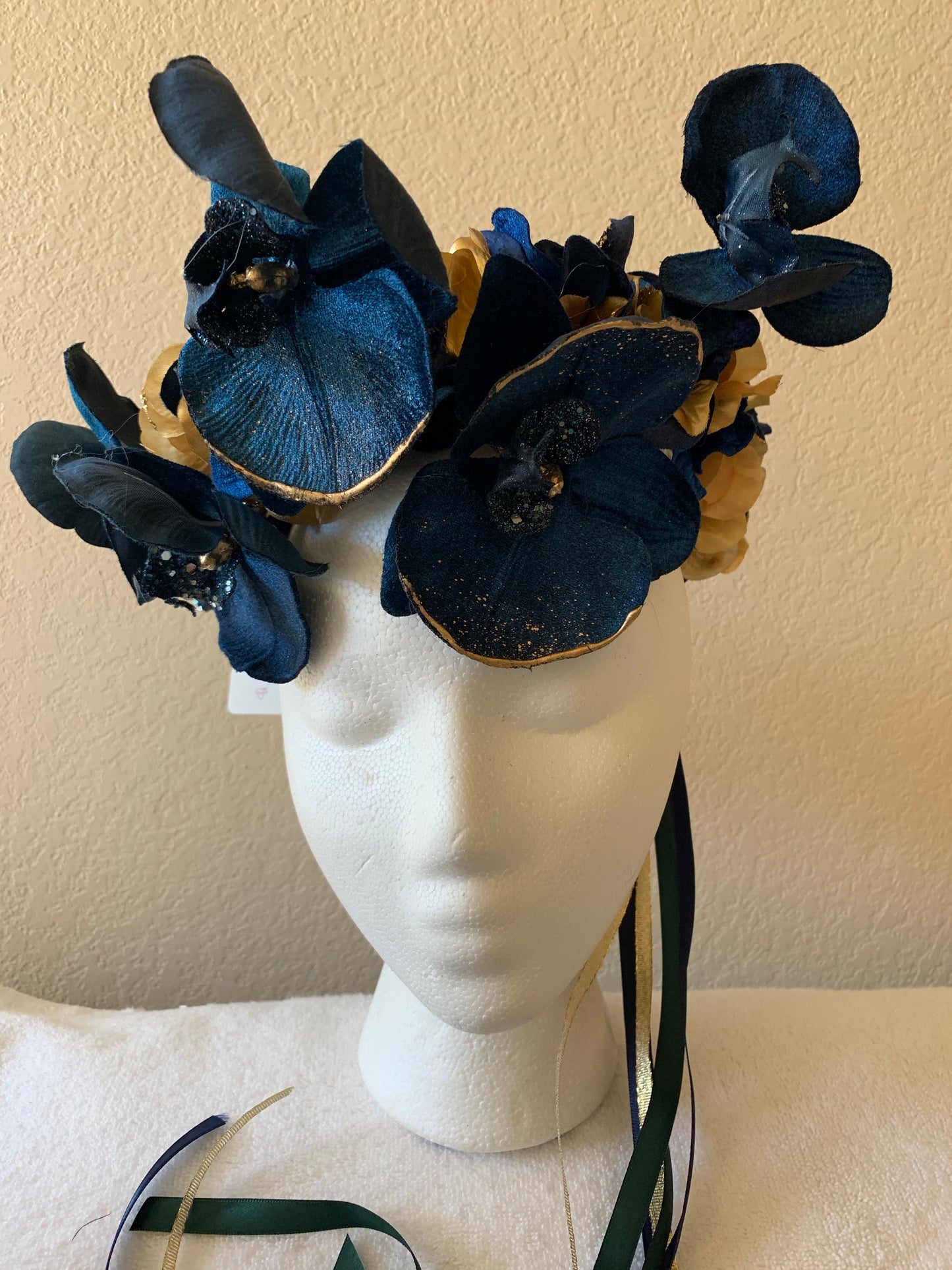 Large Wreath - Navy Blue and Gold Orchids