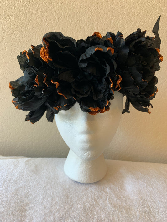 Large Wreath - Black Flowers with Orange Sparkles