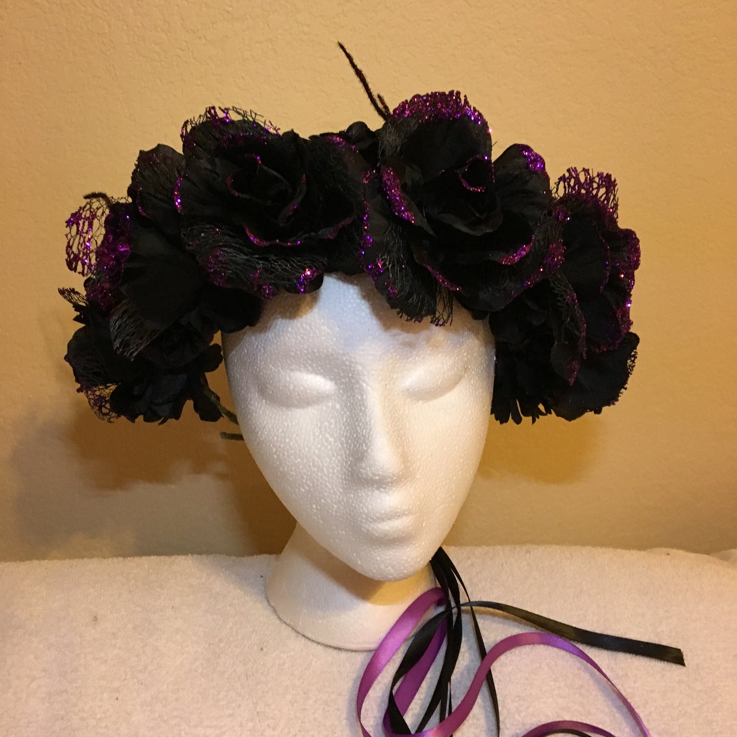 Large Wreath - Black roses w/ purple sparkle