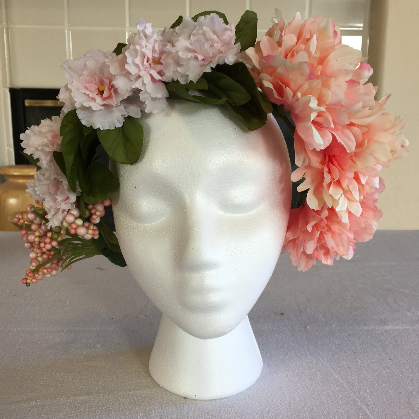 Large Wreath - Pink flowers w/ peach band