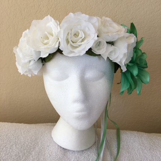 Large Wreath - White roses & one large mint green flower