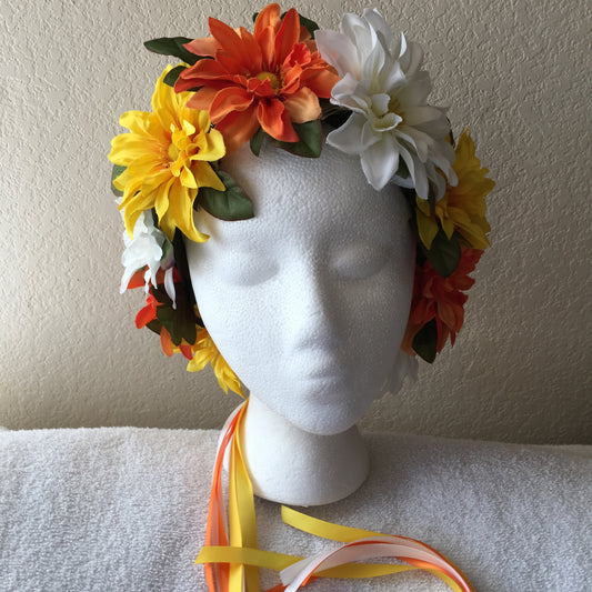 Large Wreath - Yellow, orange, & white pointy daisies