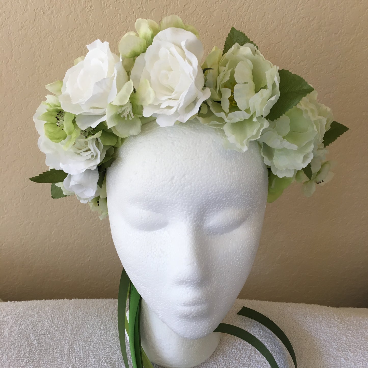 Large Wreath - All shades of green w/ white roses