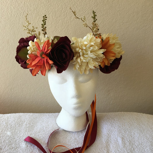 Large Wreath - Burgundy, beige & orange