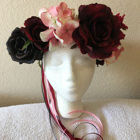 Large Wreath - Burgundy roses & one black rose