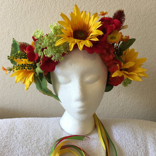 Large Wreath - Sunflowers w/ red, green, & orange flowers