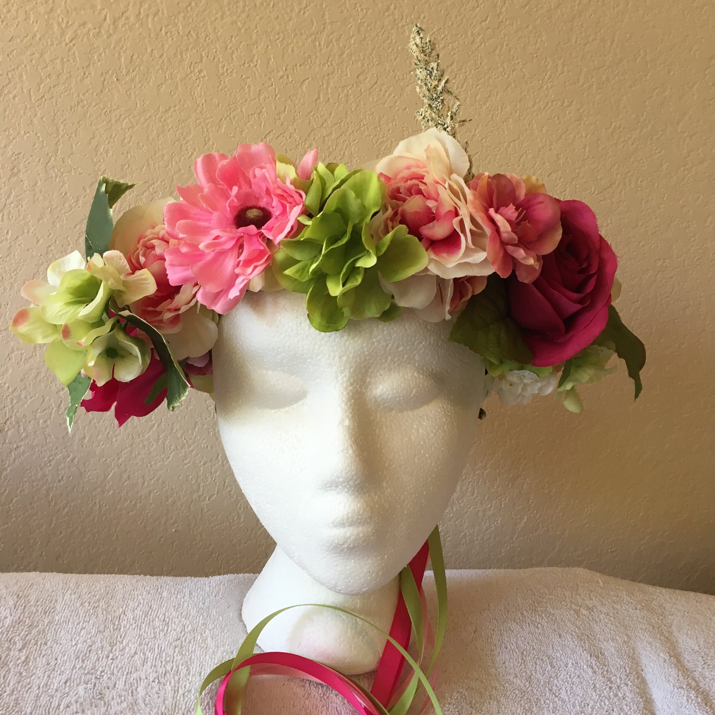 Large Wreath - Bright pink roses w/ green & pink flower accents