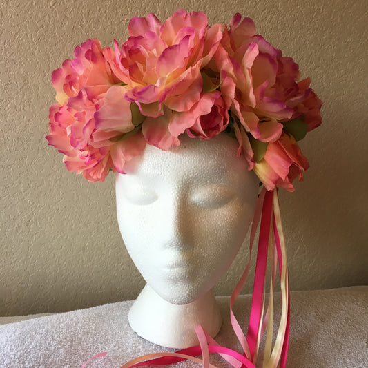 Large Wreath - Peach, yellow, & pink large flowers w/ bud accents