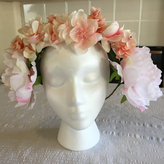 Large Wreath - Pink flowers w/ pink band