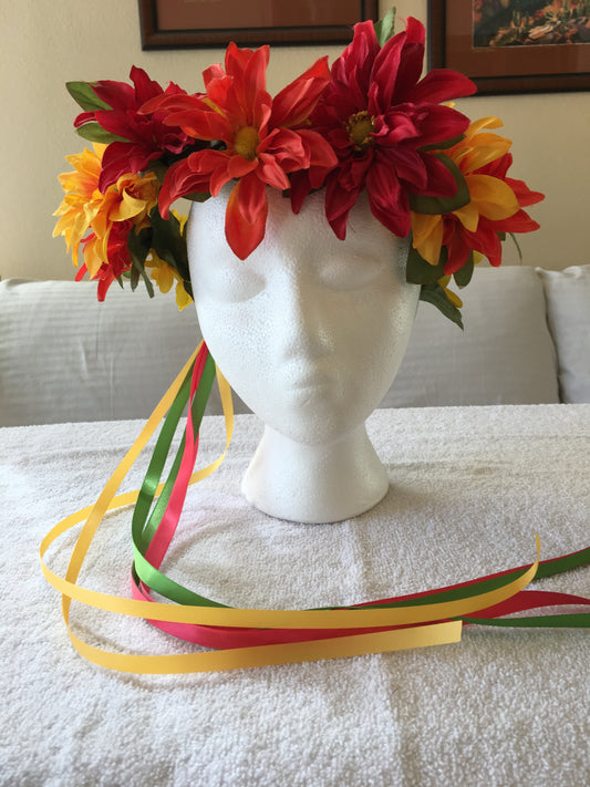 Medium Wreath - Red, yellow & orange pointy daisies