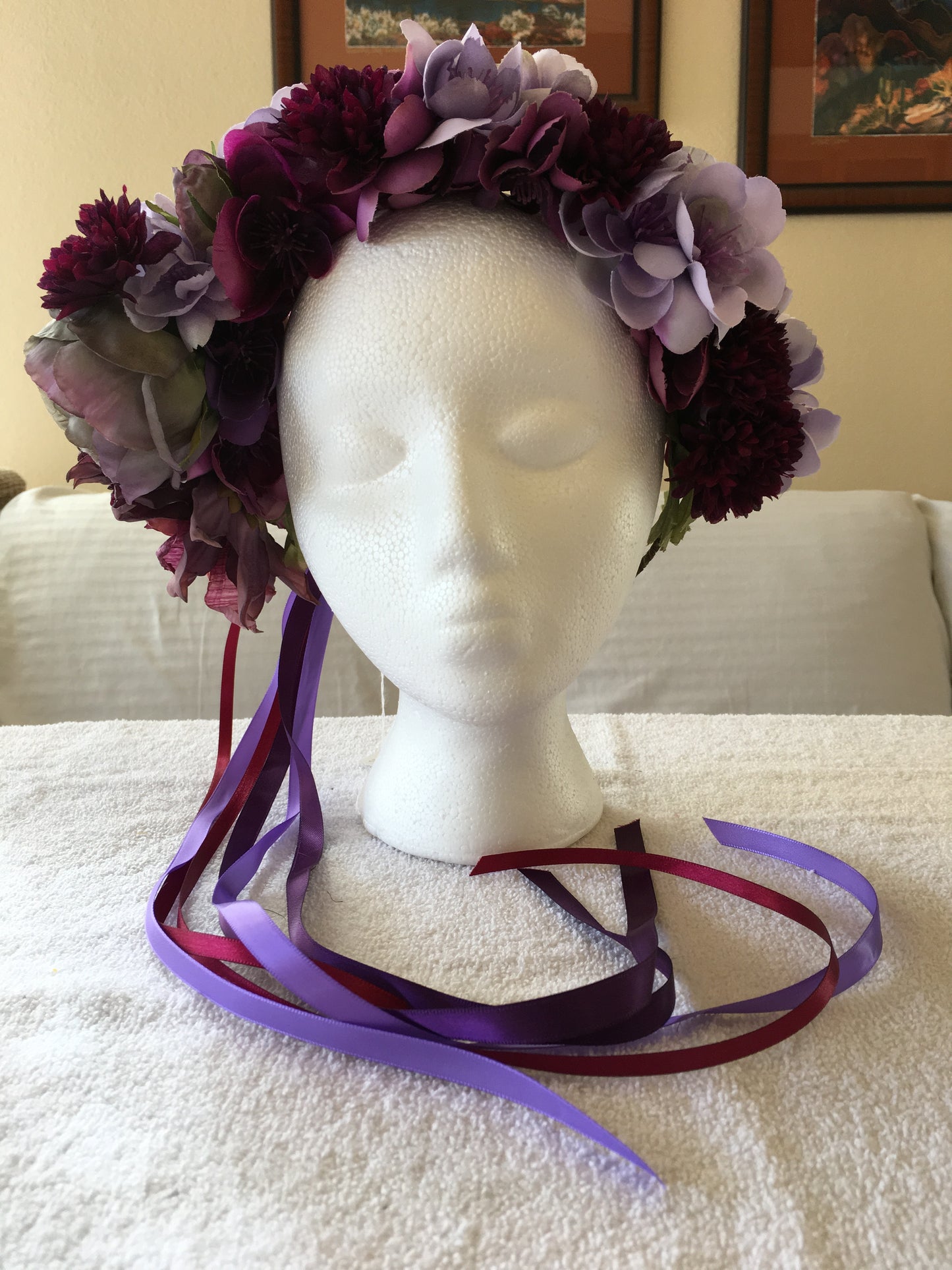 Medium Wreath - Deep purple flowers w/ purple band