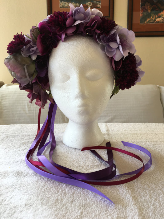 Medium Wreath - Deep purple flowers w/ purple band