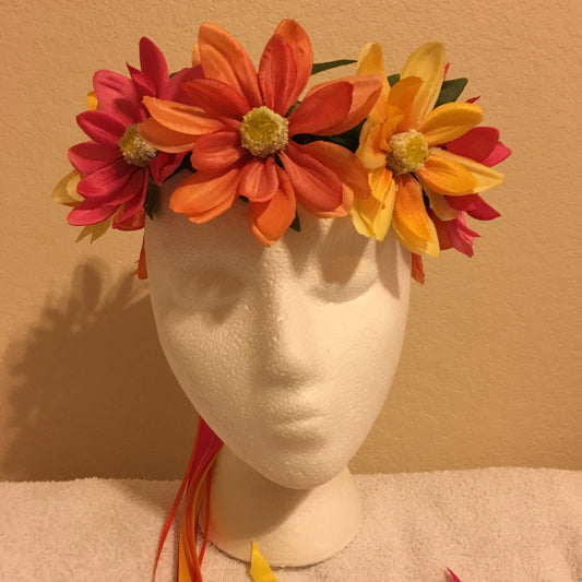 Medium Wreath - Yellow, pink, & orange daisies