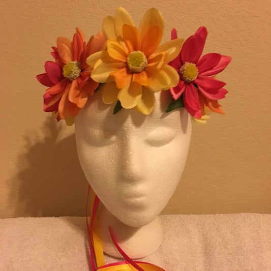 Medium Wreath - Yellow, pink, & orange daisies