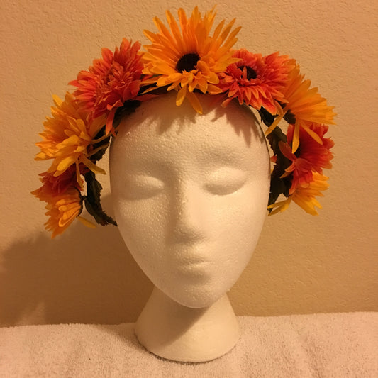 Medium Wreath - Orange & yellow fluffy flowers