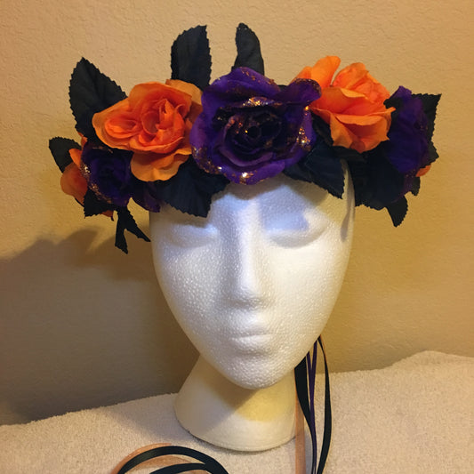 Medium Wreath - Black, purple, & orange flowers