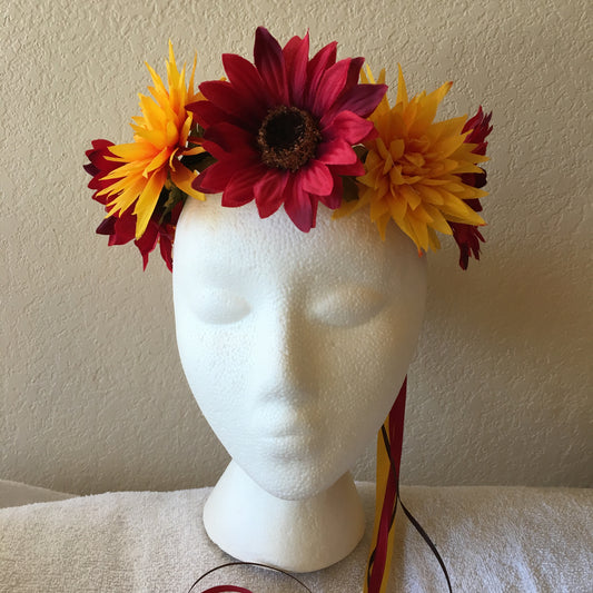 Medium Wreath - Red sunflowers & bright yellow spiky flowers